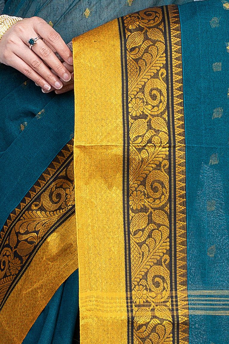 Dark Green Pure Cotton Sorbori Tant Saree (855)